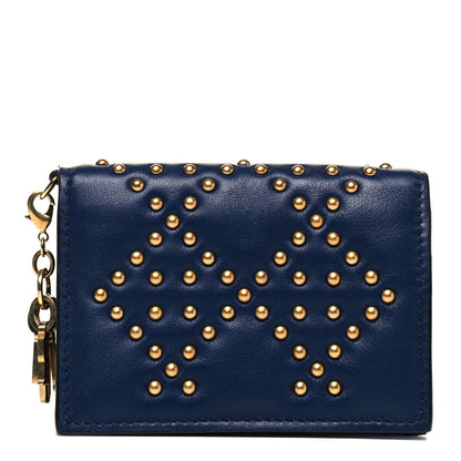 Christian Dior Lambskin Cannage Studded Lady Dior Card Holder Navy 1 of 8