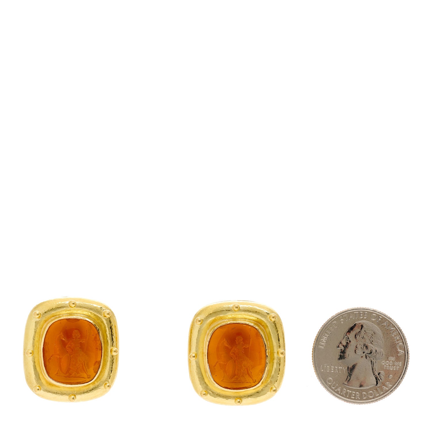 Elizabeth Locke 18K Yellow Gold Venetian Glass Intaglio Clip Earrings Orange 2 of 4