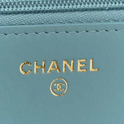 Chanel Caviar Quilted Glitter CC Roller Skate Wallet on Chain WOC Light Blue 6 of 14