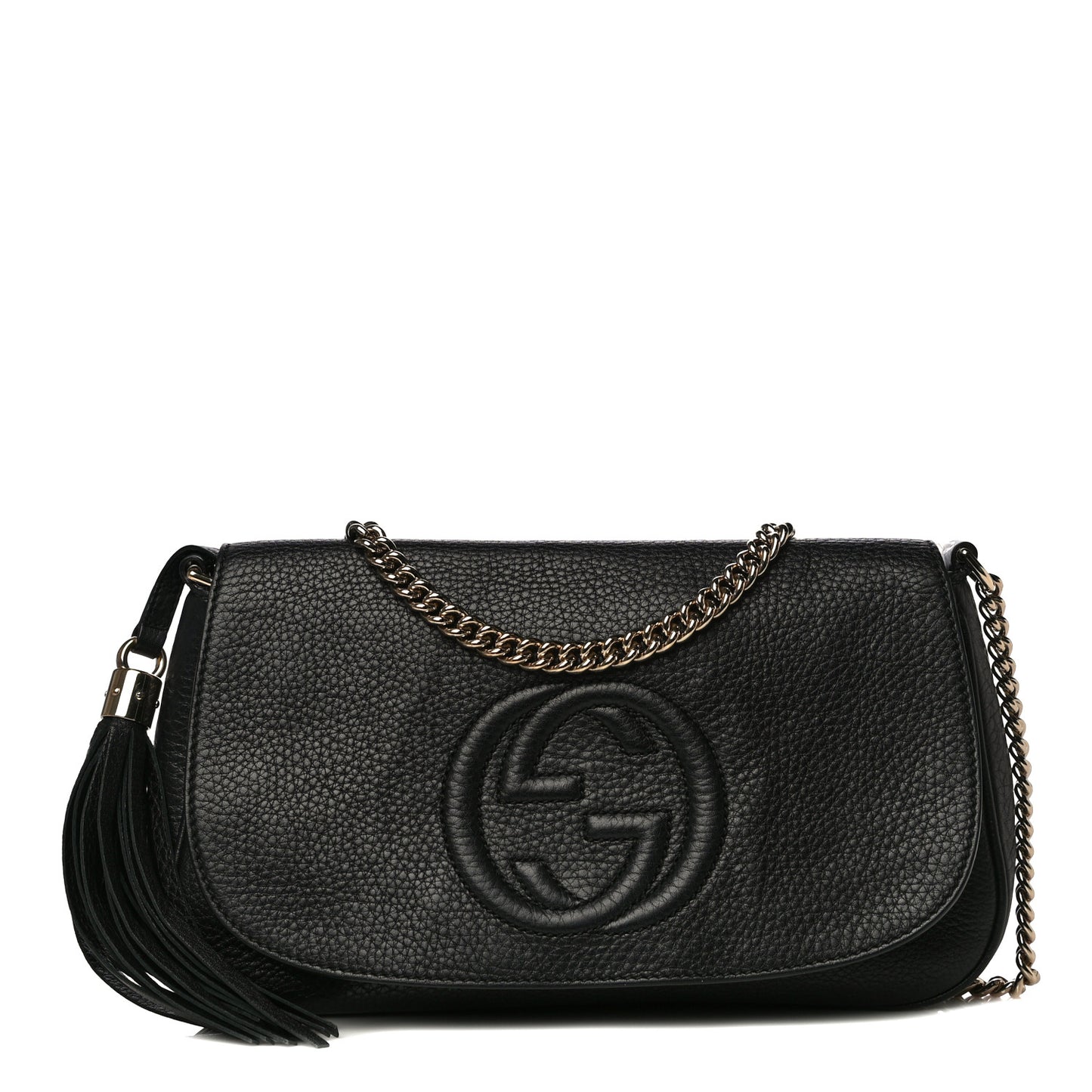 Pebbled Calfskin Medium Soho Flap Crossbody Black
