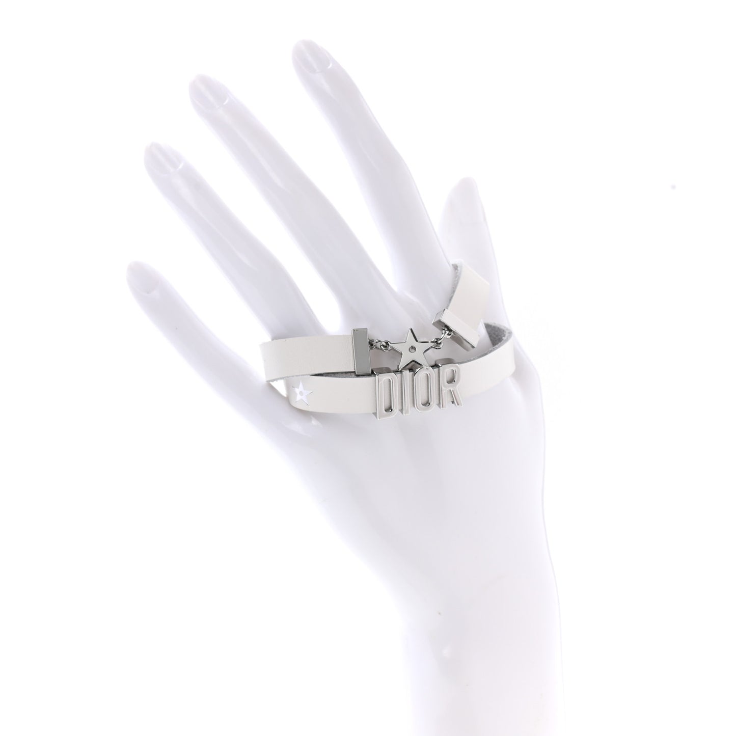 Calfskin Star Dior Double Bracelet White