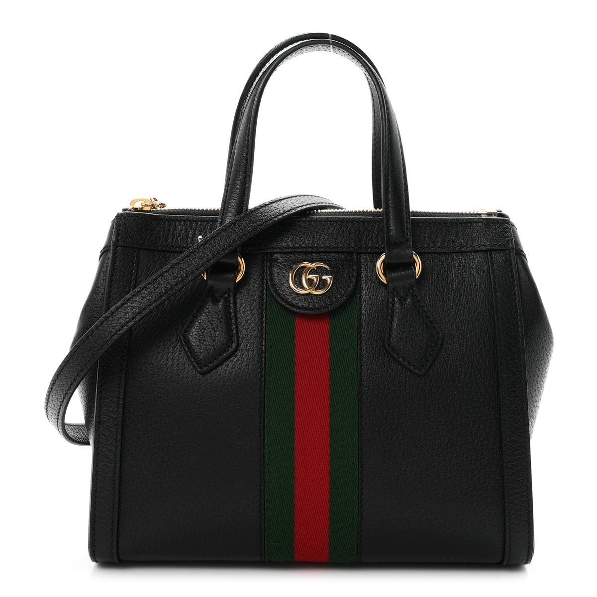 Textured Calfskin Web Small Ophidia Tote Bag Black
