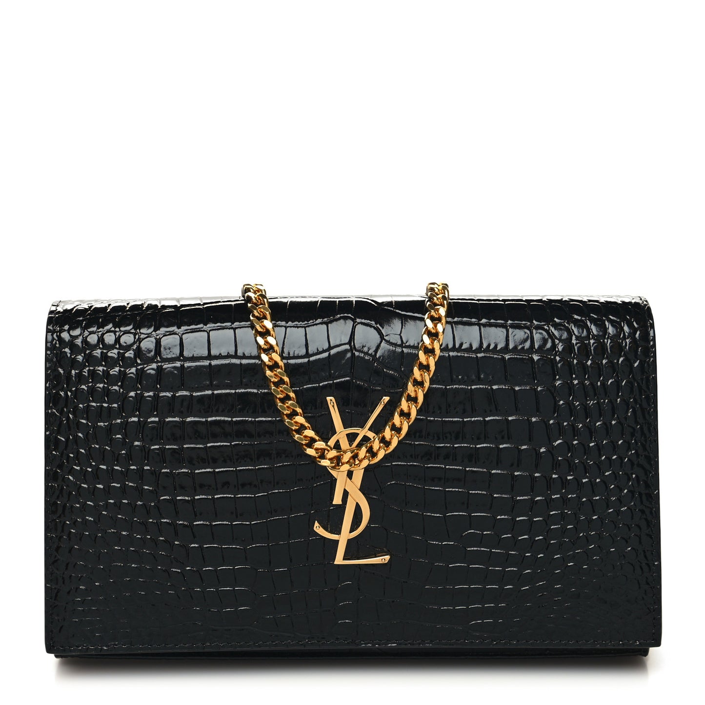 Calfskin Crocodile Embossed Cassandre Wallet On Chain WOC Black