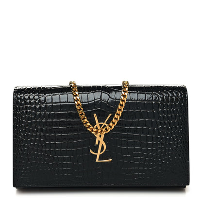 Saint Laurent Calfskin Crocodile Embossed Cassandre Wallet On Chain WOC Black 1 of 11