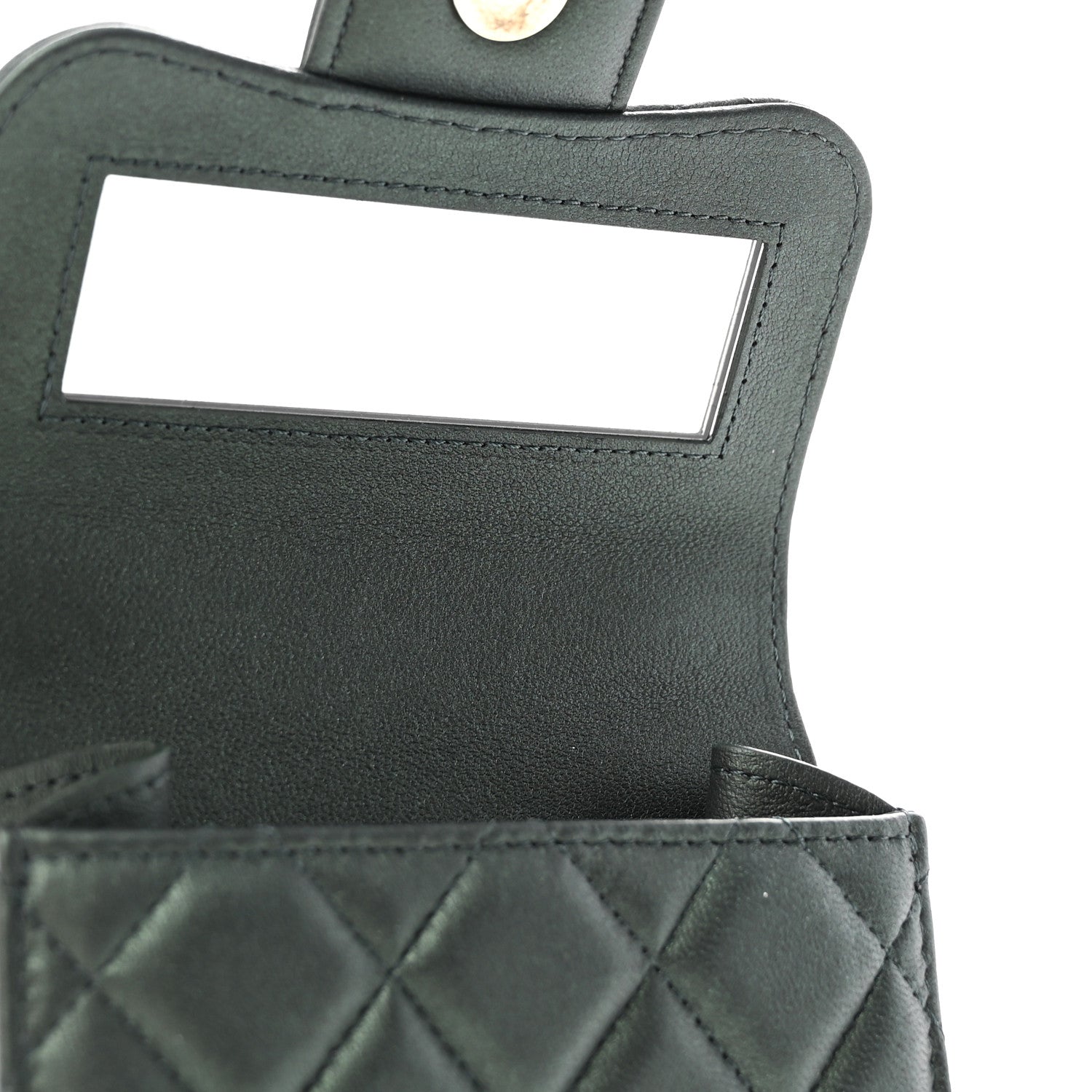 Chanel Iridescent Lambskin Quilted Top Handle Flap Clutch With Chain Dark Green 6 of 12