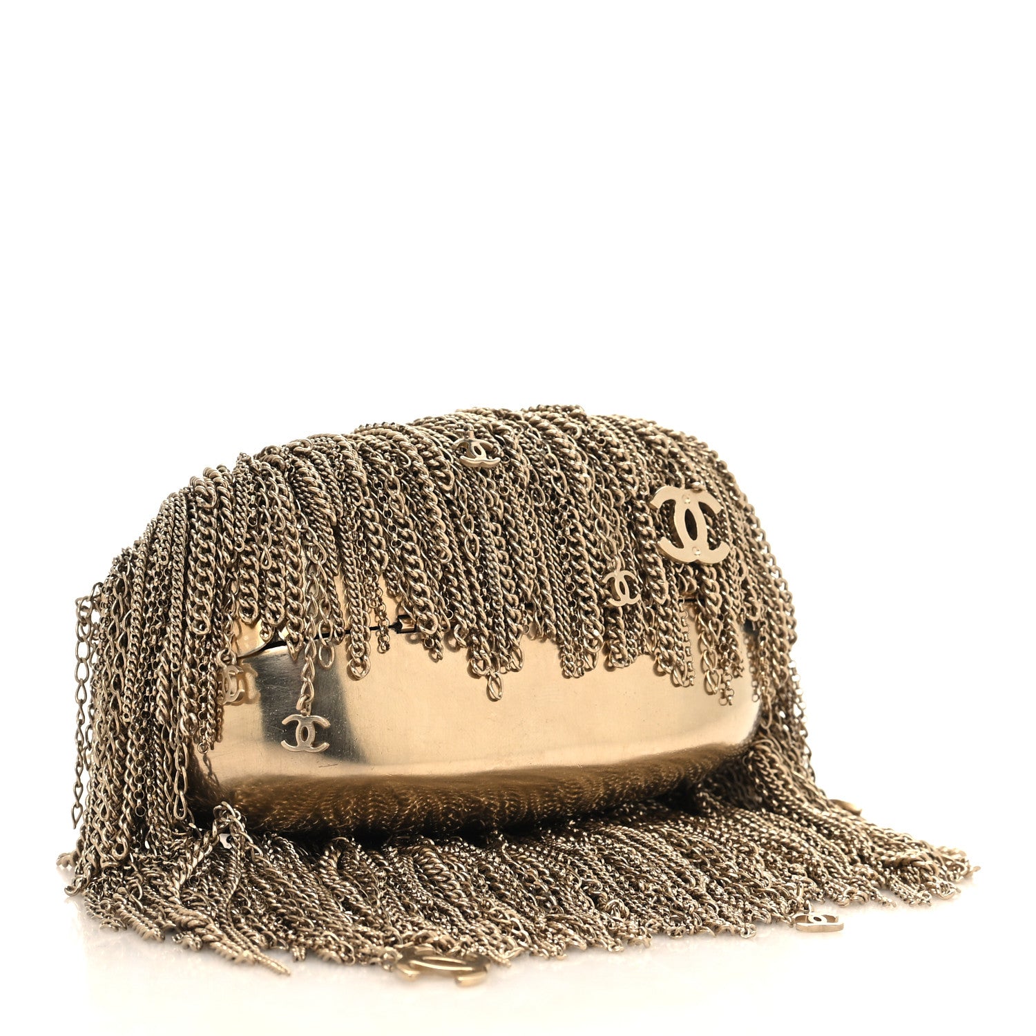 Chanel Metal Seashell Kiss Lock CC Chain Fringe Minaudiere Clutch Gold 4 of 11