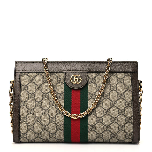 GG Supreme Monogram Web Small Ophidia Chain Shoulder Bag Brown