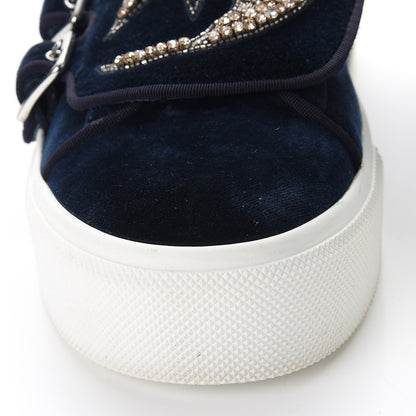 Alexander McQueen Velvet Crystal Moon Embellished Stars Buckles Platform Sneakers 40 Blue 16 of 17