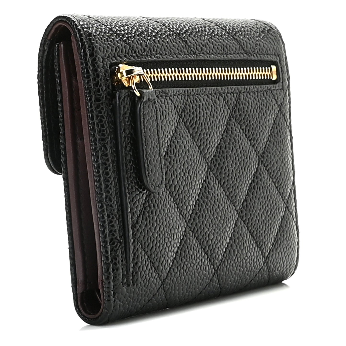 Caviar Quilted Compact Flap Wallet Black