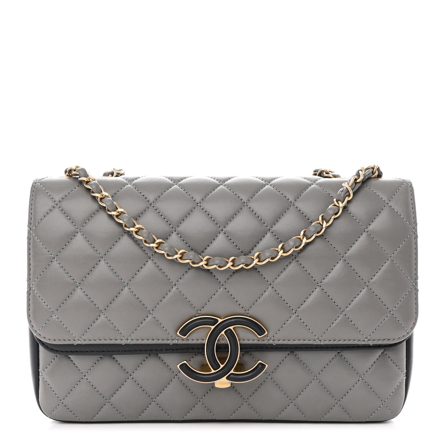 Chanel Lambskin Quilted Large CC Chic Flap Grey Dark Navy 1 of 13