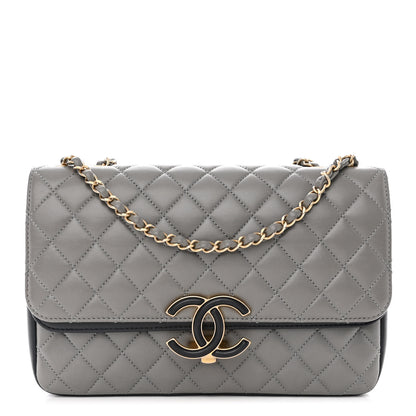 Chanel Lambskin Quilted Large CC Chic Flap Grey Dark Navy 1 of 13