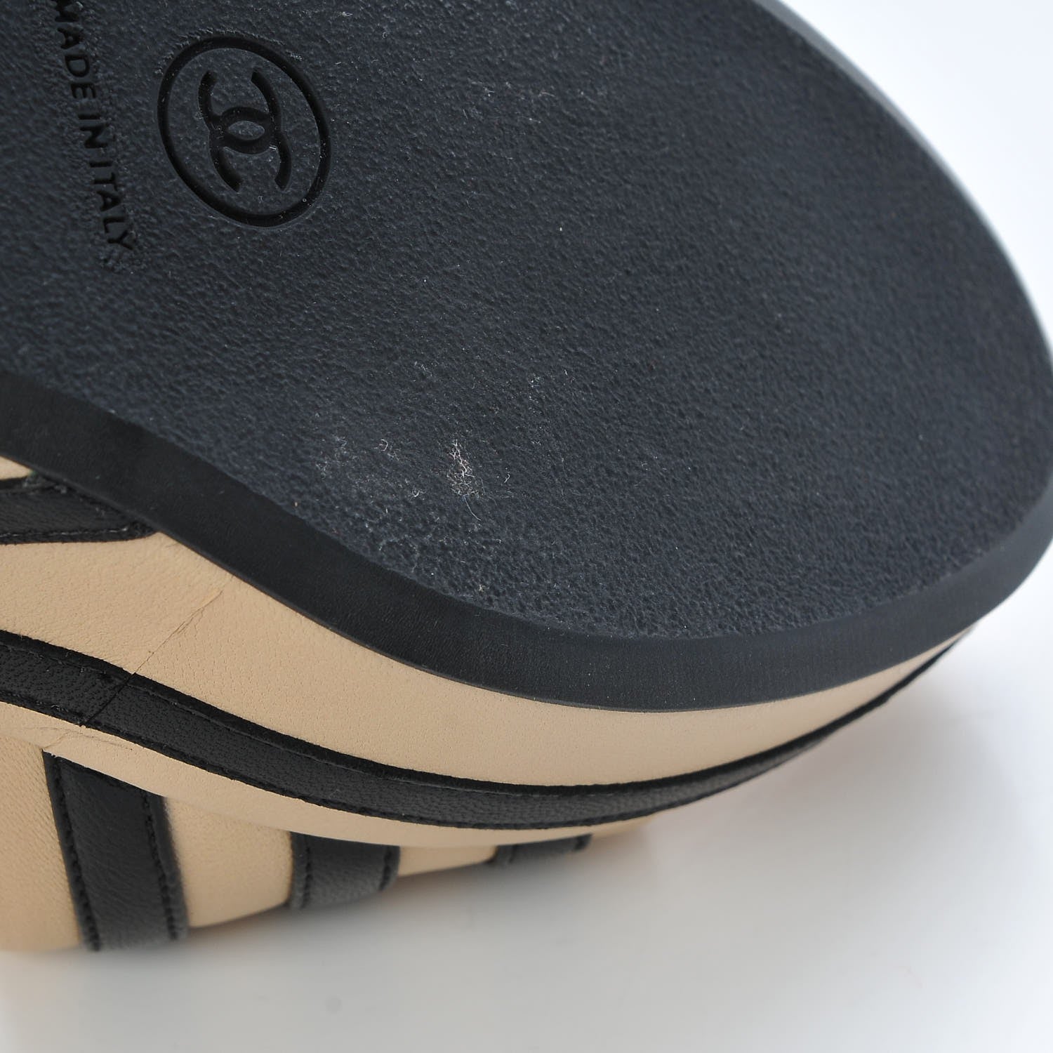 Chanel Lambskin Striped Wedge Sandals 35 Beige Black 11 of 21