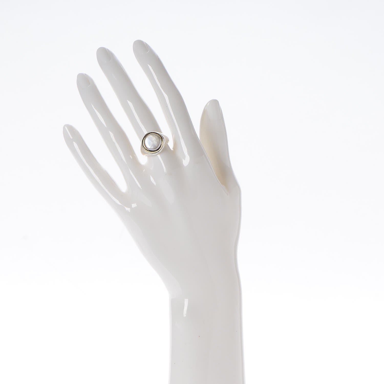 Tiffany Sterling Silver 18K Yellow Gold Mother of Pearl Signet Ring 5.5 8 of 12