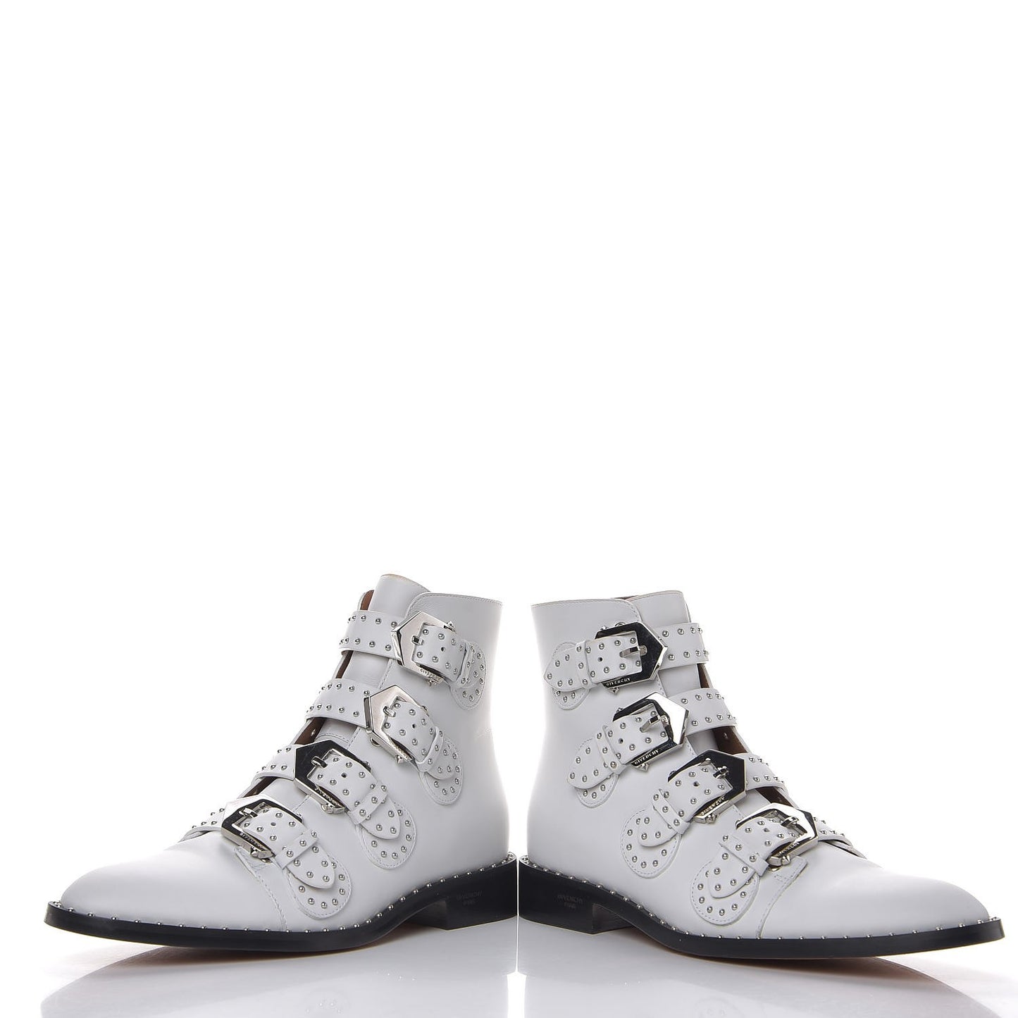 Calfskin Studded Prue Buckle Bootie 38.5 White