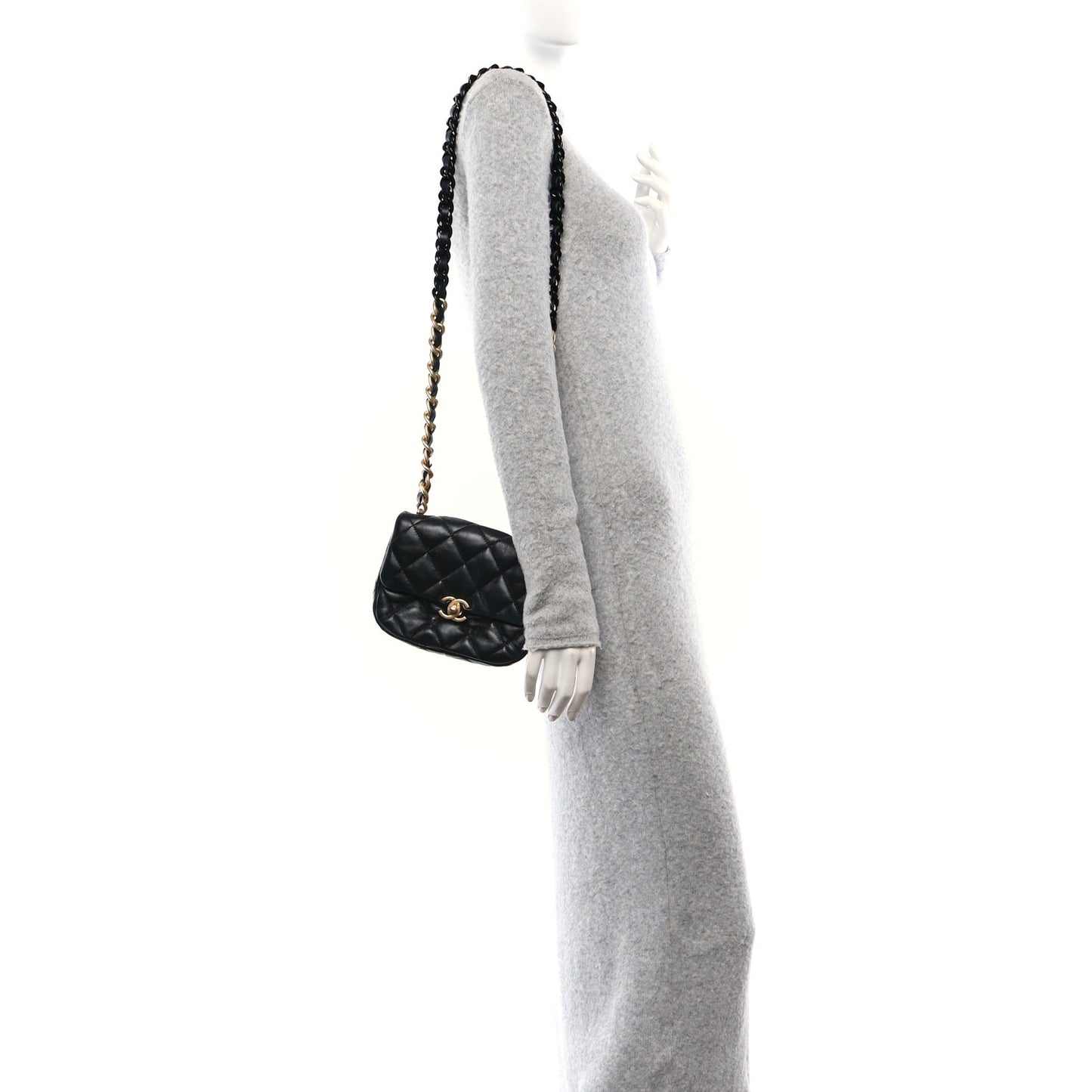 Lambskin Quilted Mini Lacquered Chain Flap Black
