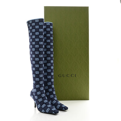 Gucci GG Jersey Knee High Boots 38 Blue Clear Sky Blue 8 of 8