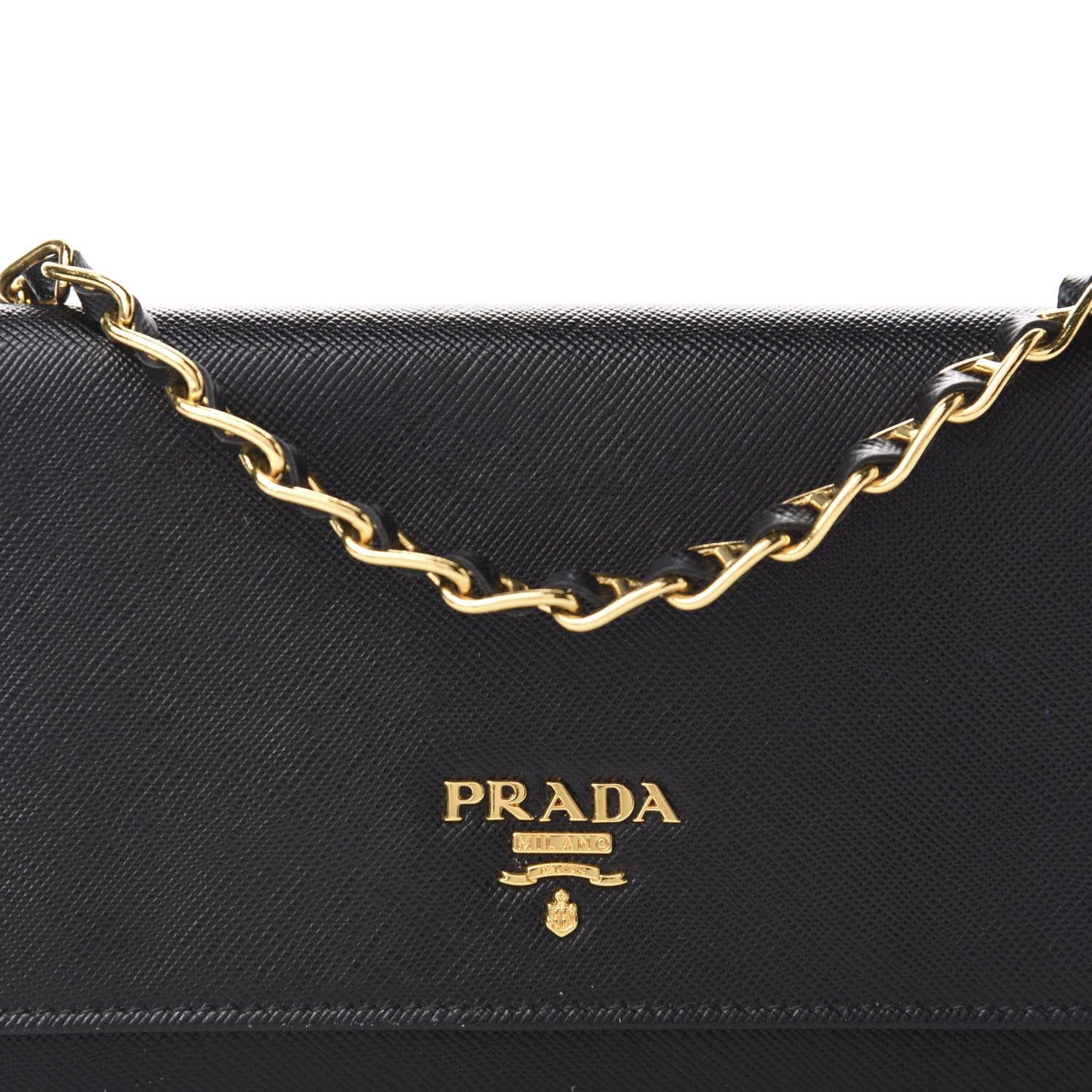 Prada Saffiano Metal Oro Chain Wallet Black 10 of 10