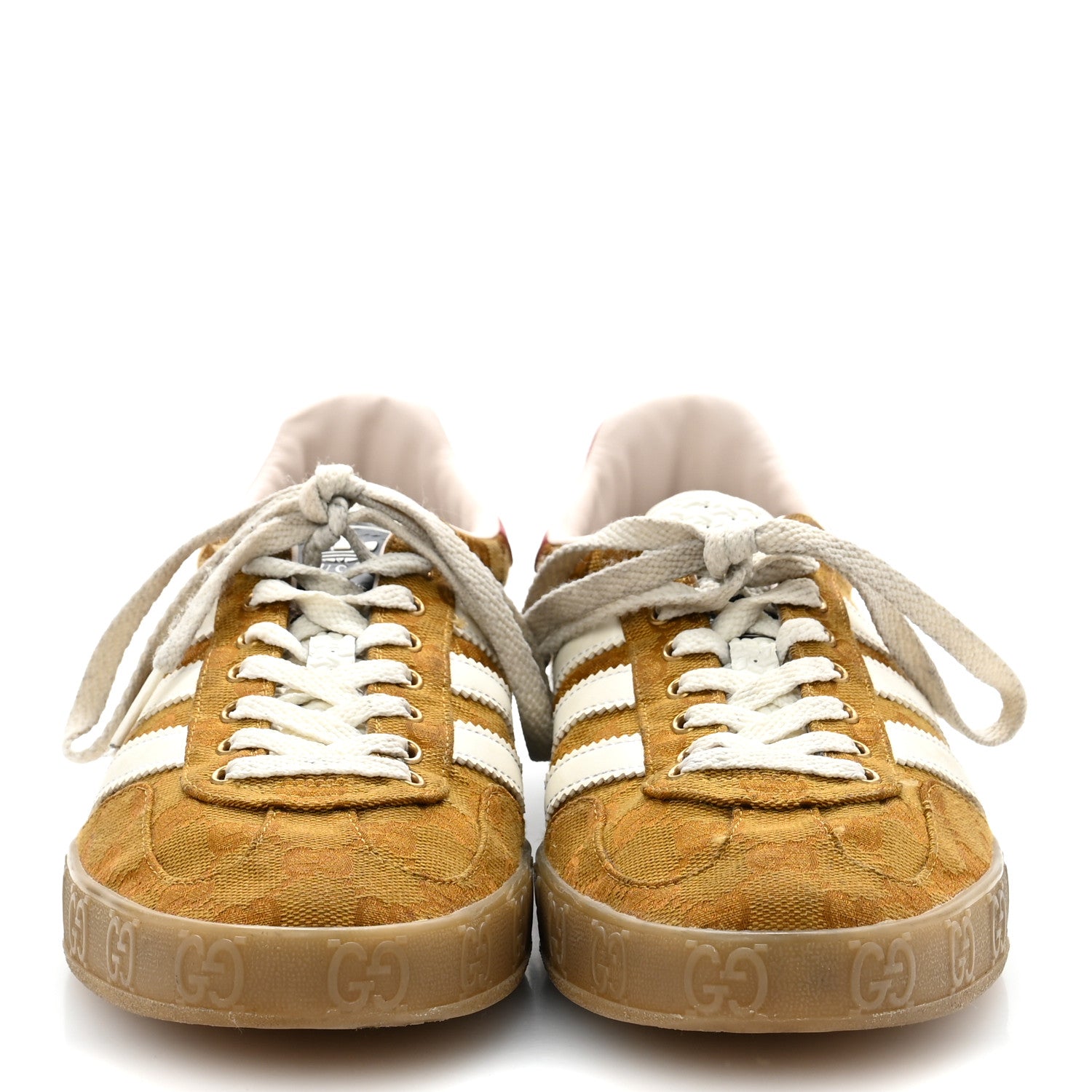 Gucci X ADIDAS Vintage GG Monogram Mens Gazelle Sneakers 9.5 Mid Natural Nut Off White 3 of 10