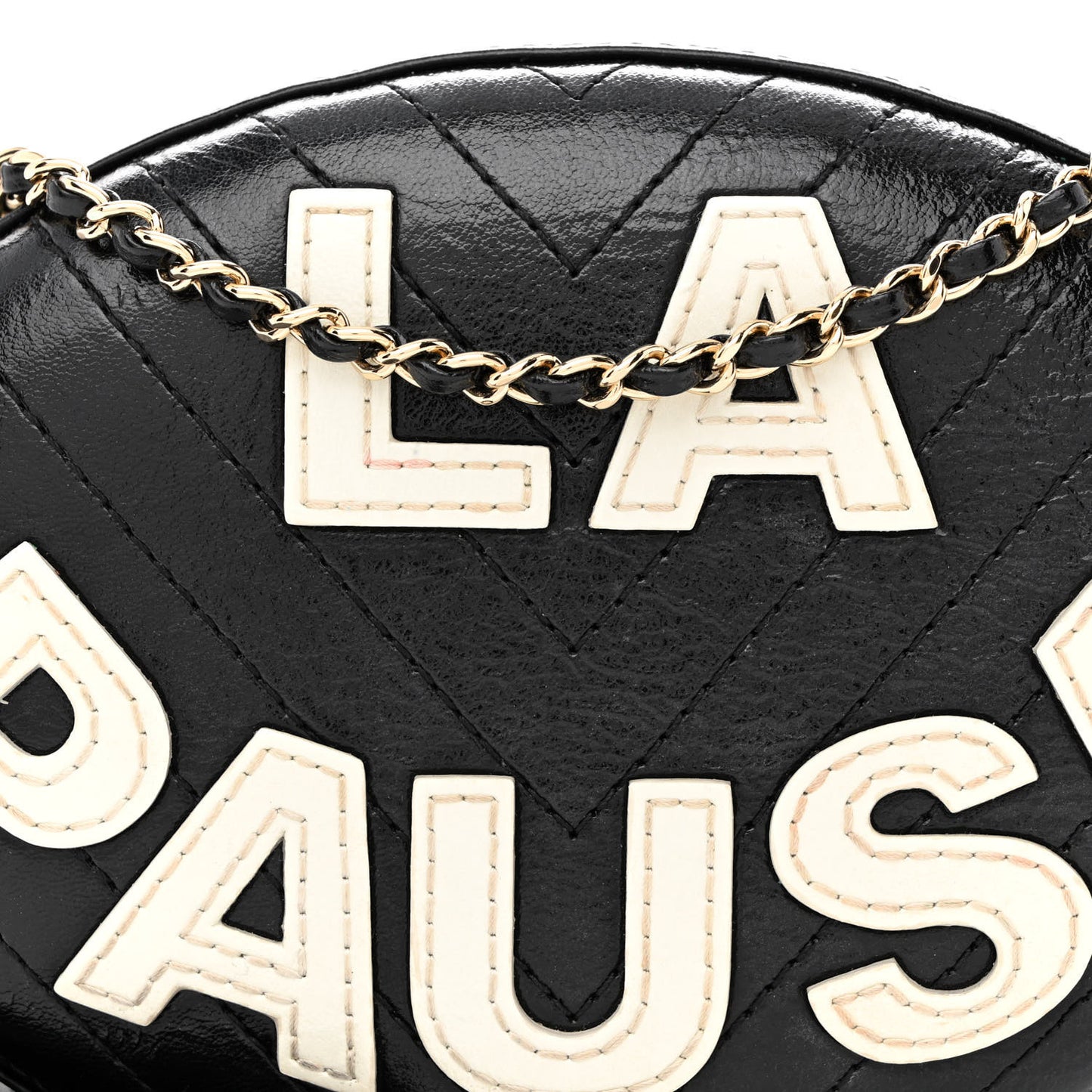 Lambskin Embroidered Chevron Quilted La Pausa Tassel Clutch Black