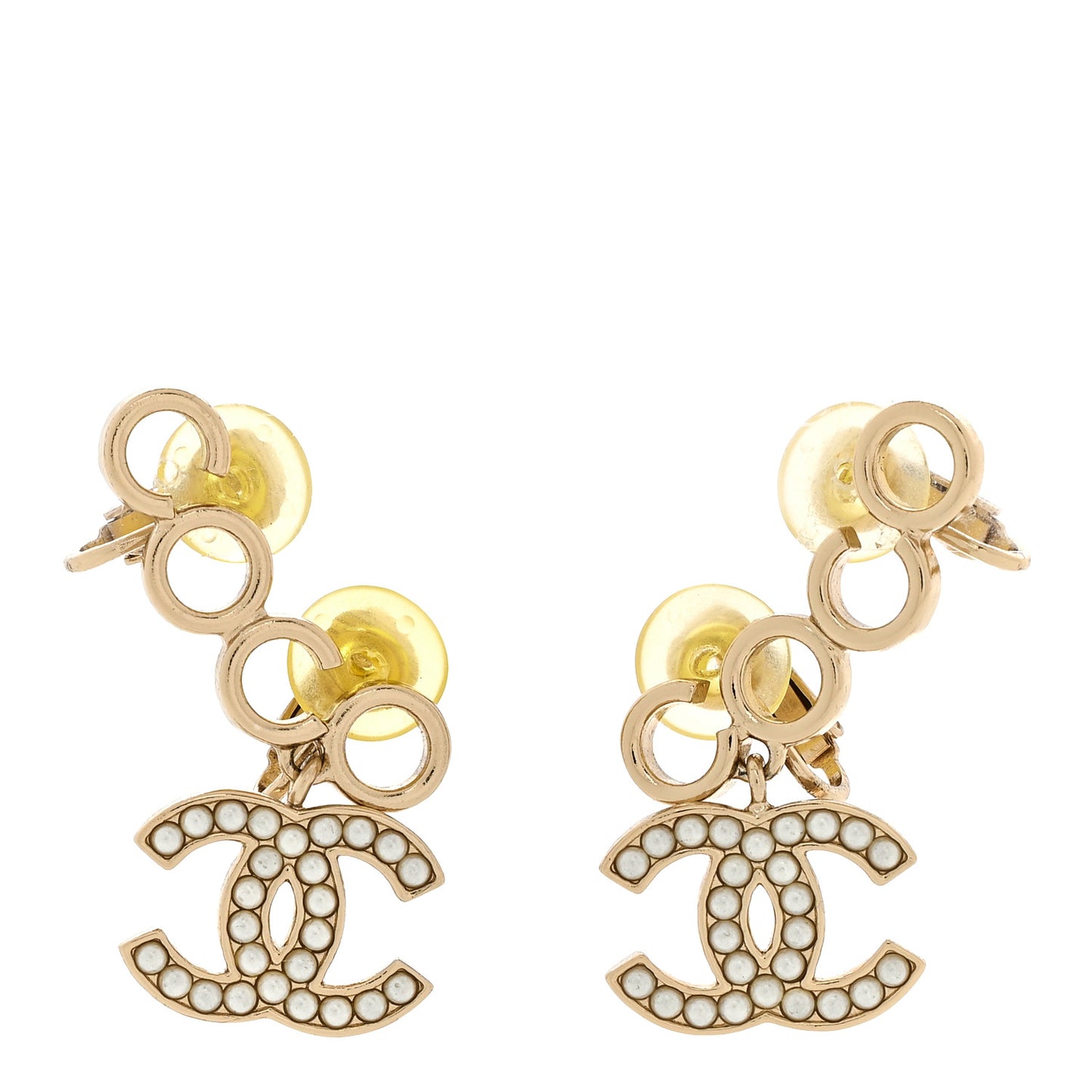 Metal Pearl CC Coco Climber Clip On Earrings Gold