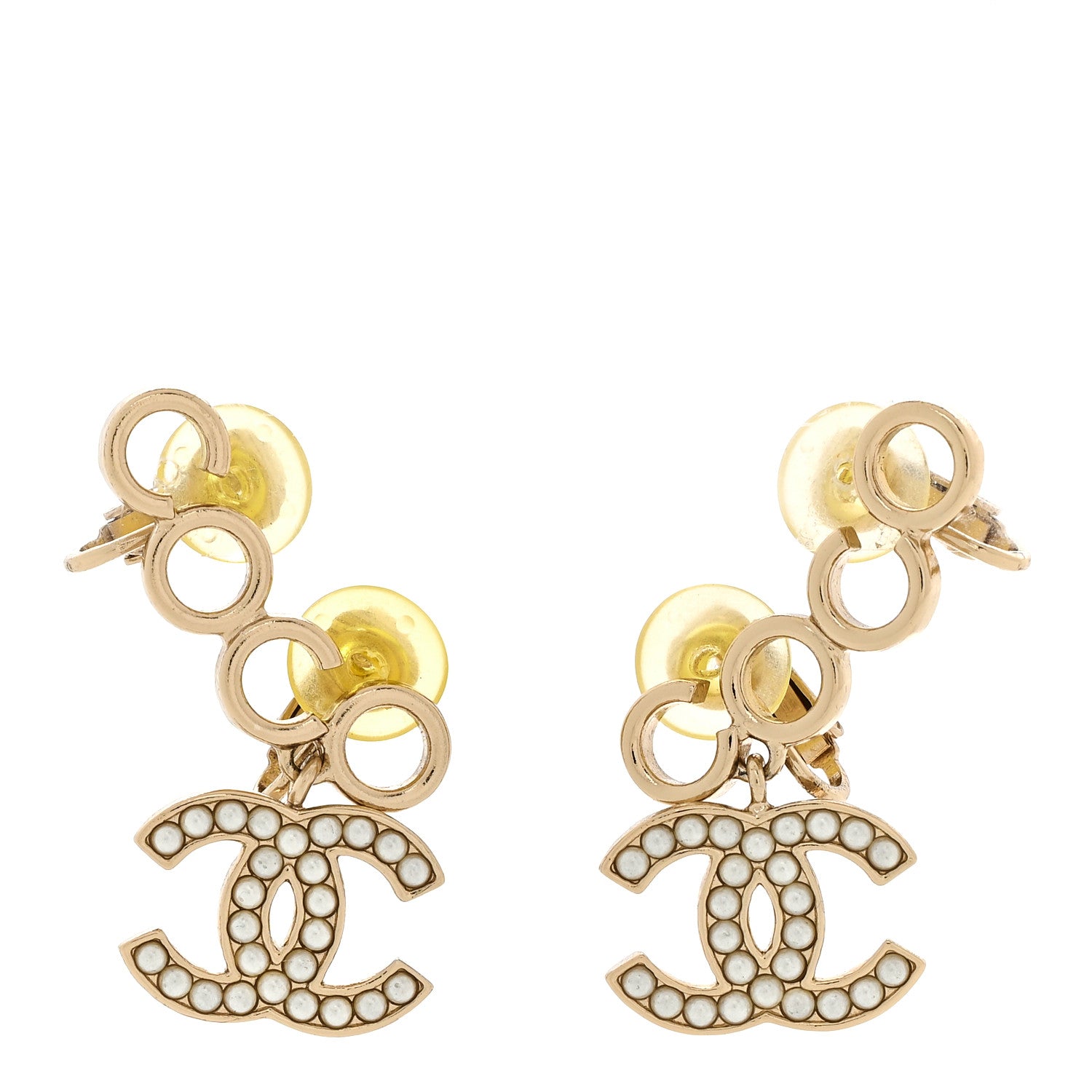 Chanel Metal Pearl CC Coco Climber Clip On Earrings Gold 1 of 5