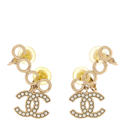 Chanel Metal Pearl CC Coco Climber Clip On Earrings Gold 1 of 5