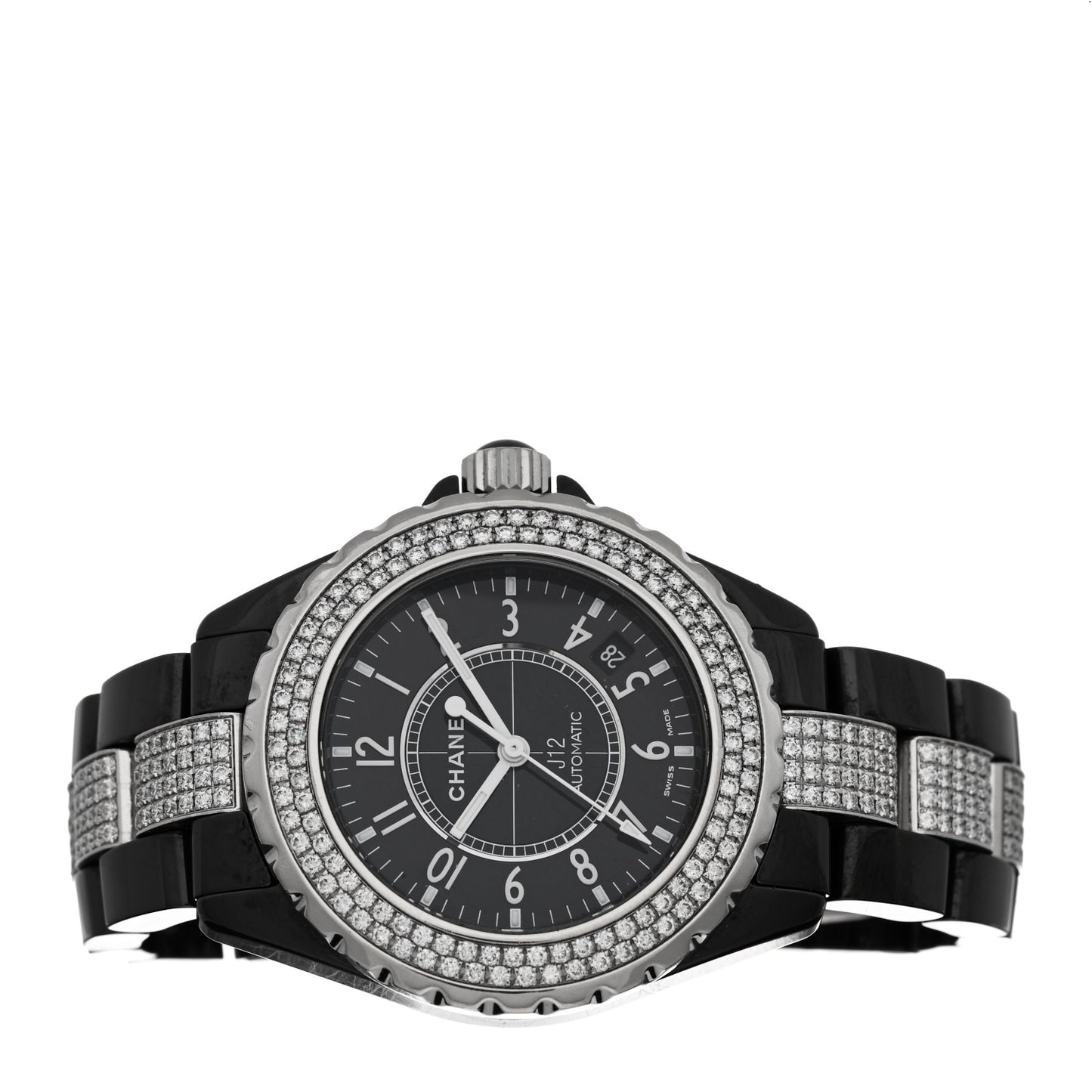 Stainless Steel Ceramic Diamond Pave Bezel 38mm J12 Automatic Watch Black