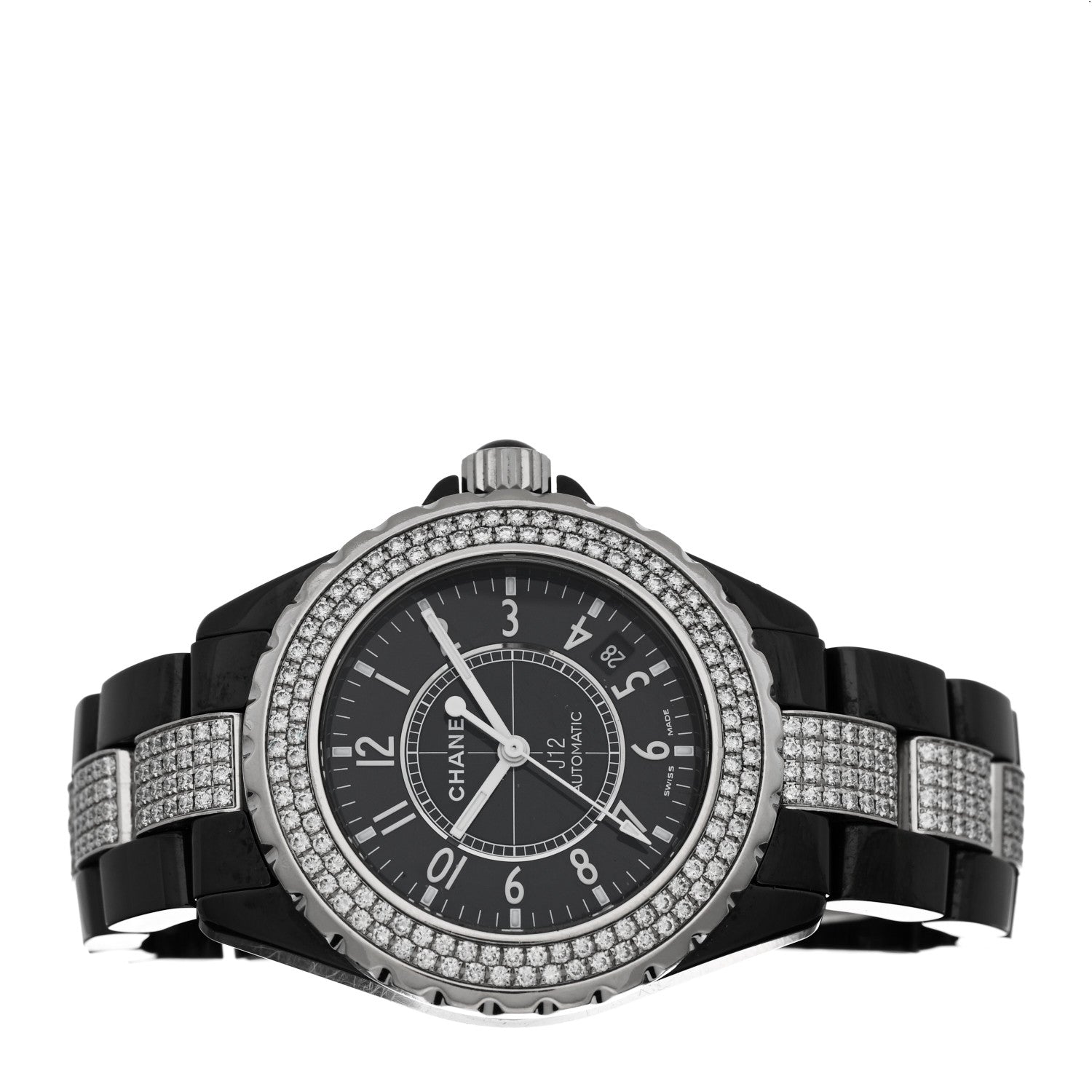 Chanel Stainless Steel Ceramic Diamond Pave Bezel 38mm J12 Automatic Watch Black 2 of 5