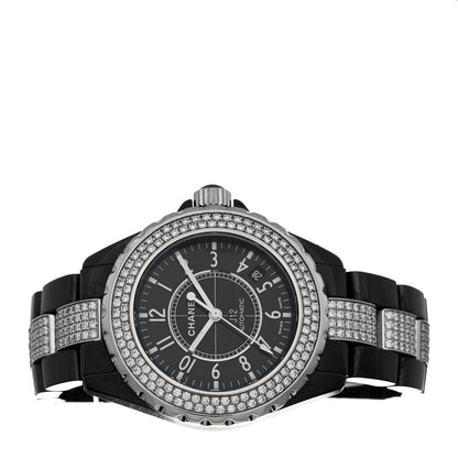 Chanel Stainless Steel Ceramic Diamond Pave Bezel 38mm J12 Automatic Watch Black 2 of 5