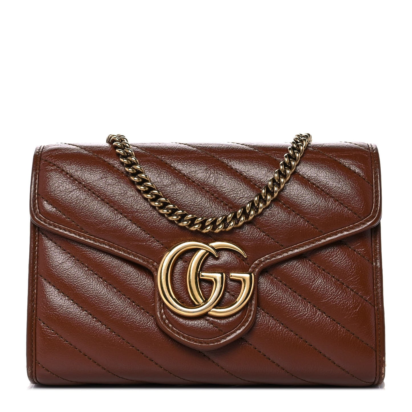 Azalea Calfskin Matelasse Diagonal GG Marmont Chain Wallet Cuir