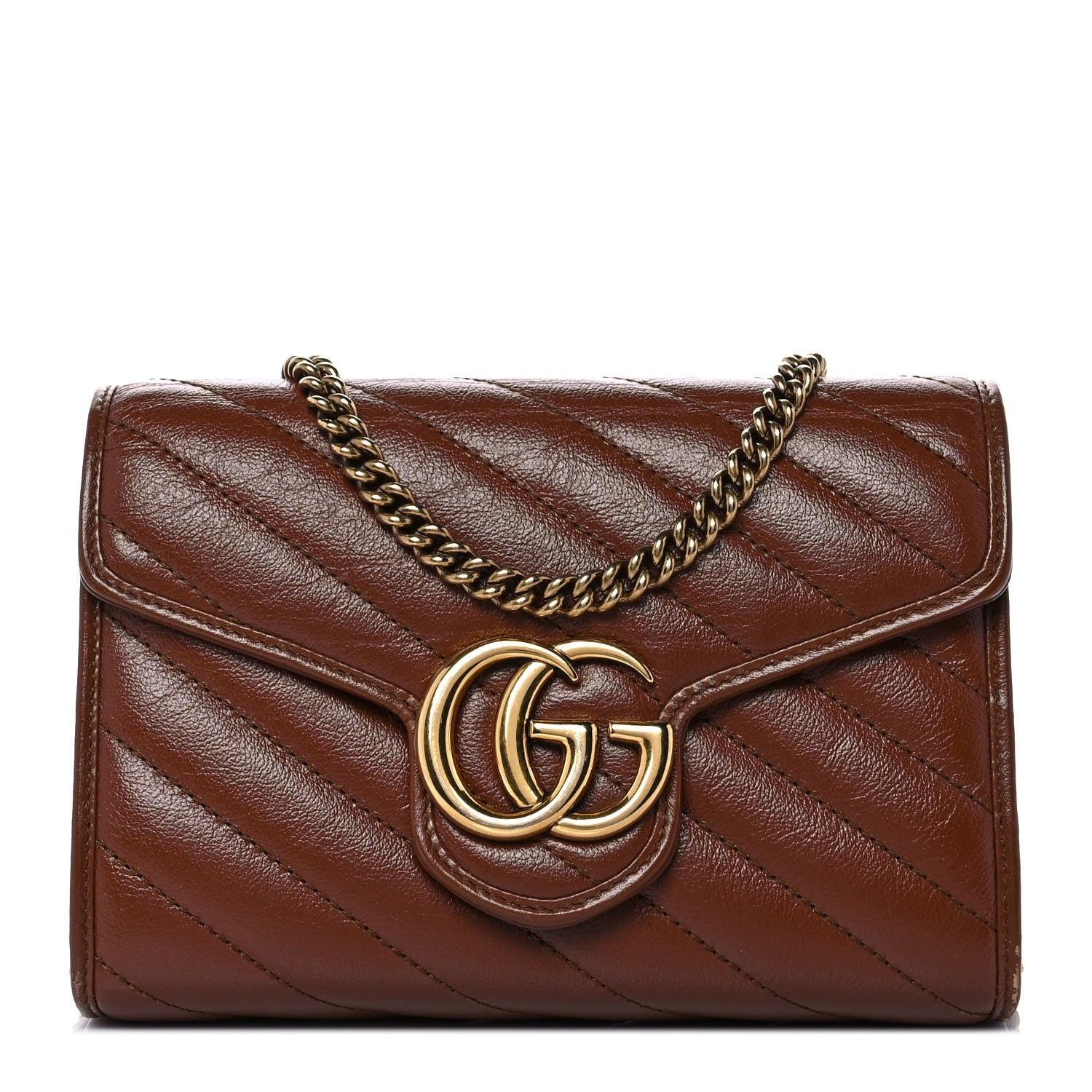 Gucci Azalea Calfskin Matelasse Diagonal GG Marmont Chain Wallet Cuir 1 of 9