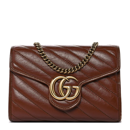 Gucci Azalea Calfskin Matelasse Diagonal GG Marmont Chain Wallet Cuir 1 of 9