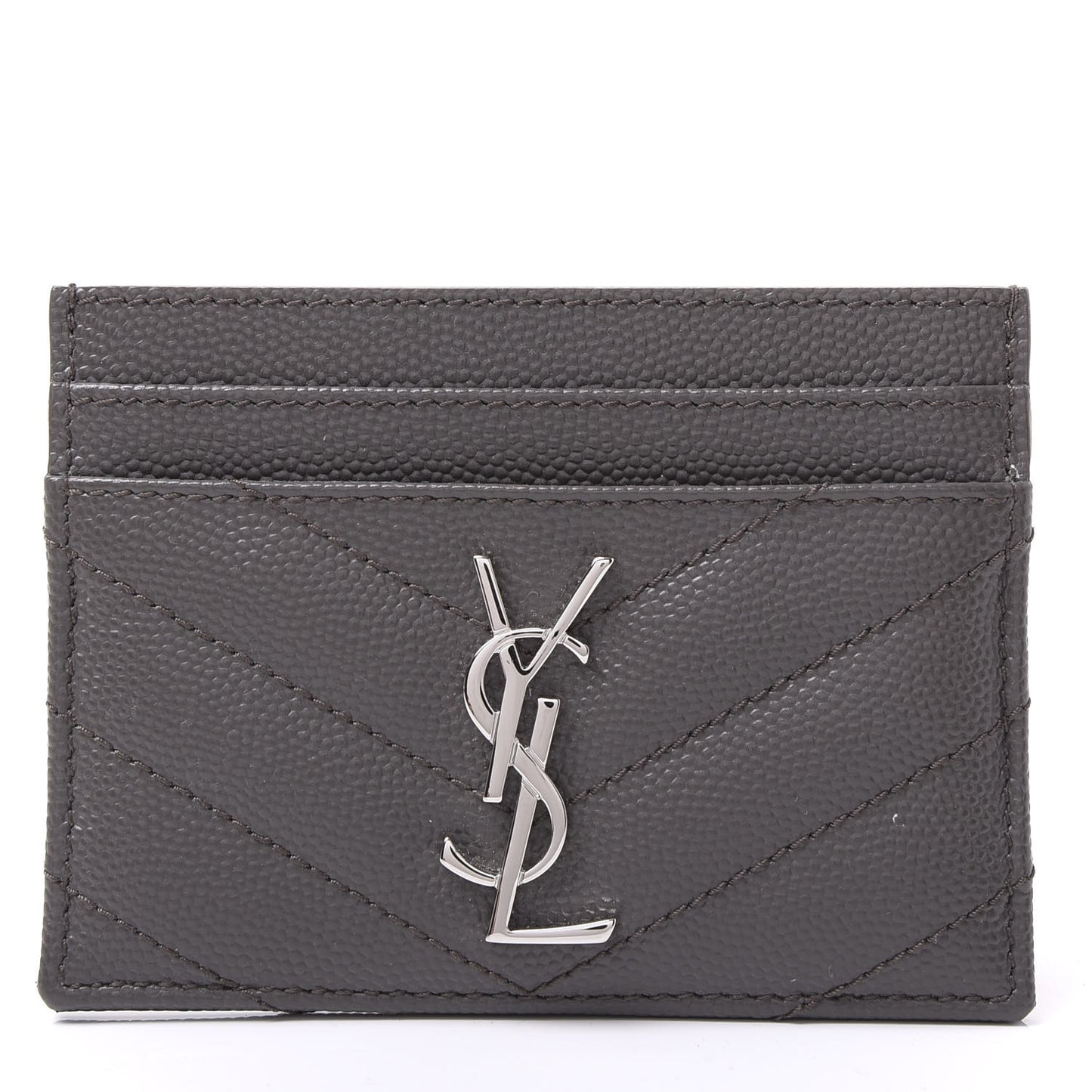Grain De Poudre Matelasse Chevron Monogram Credit Card Case Coal