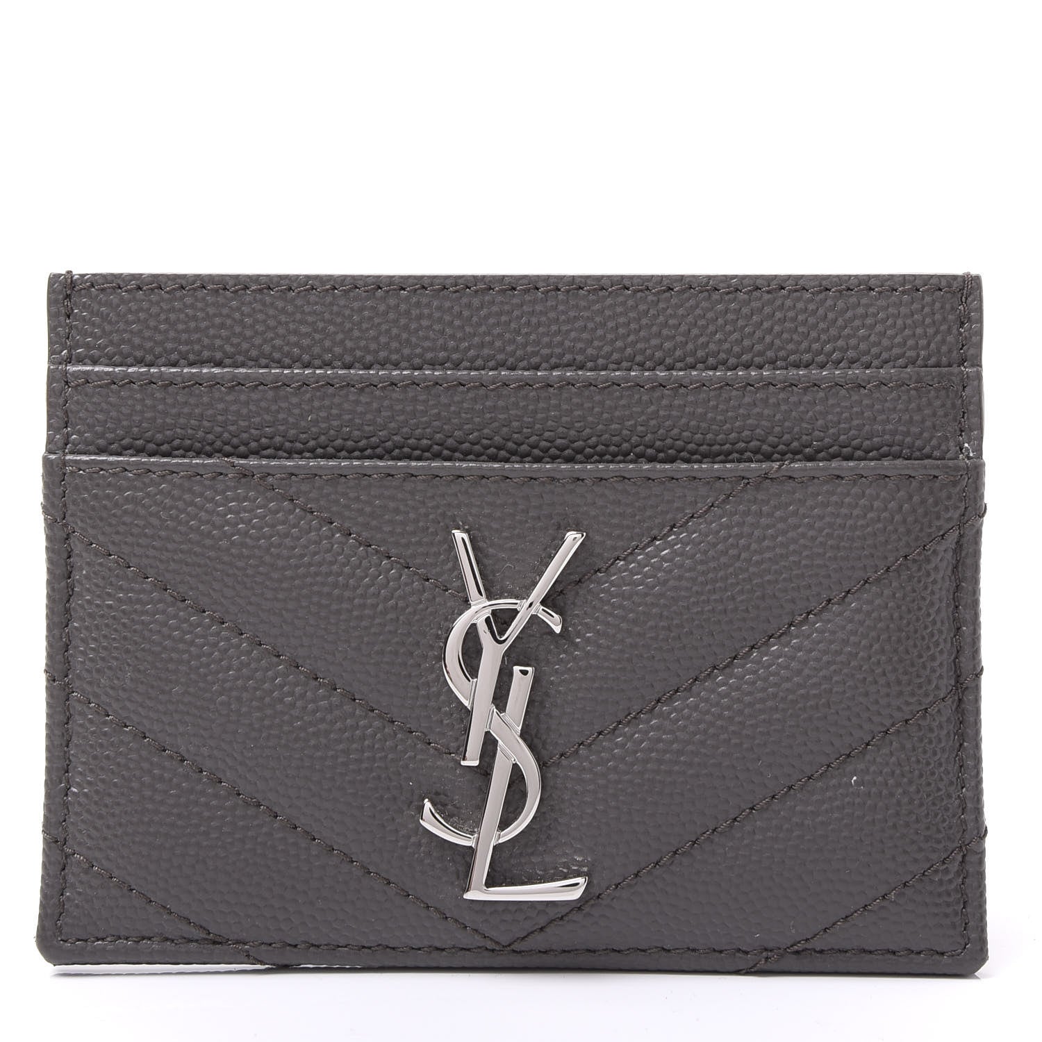 Saint Laurent Grain De Poudre Matelasse Chevron Monogram Credit Card Case Coal 1 of 10