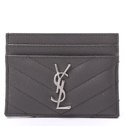 Saint Laurent Grain De Poudre Matelasse Chevron Monogram Credit Card Case Coal 1 of 10