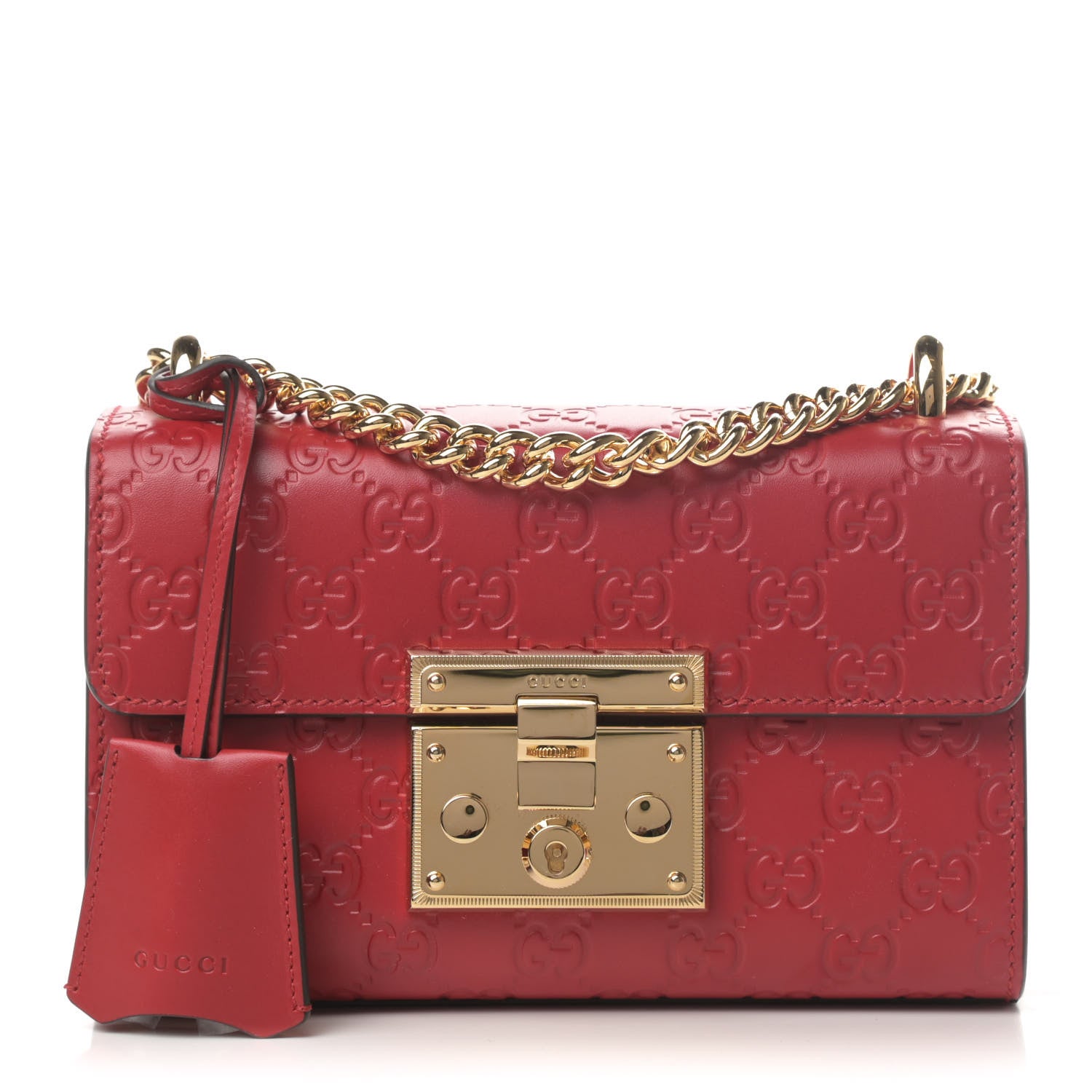 Gucci Guccissima Small Padlock Shoulder Bag Hibiscus Red 1 of 4