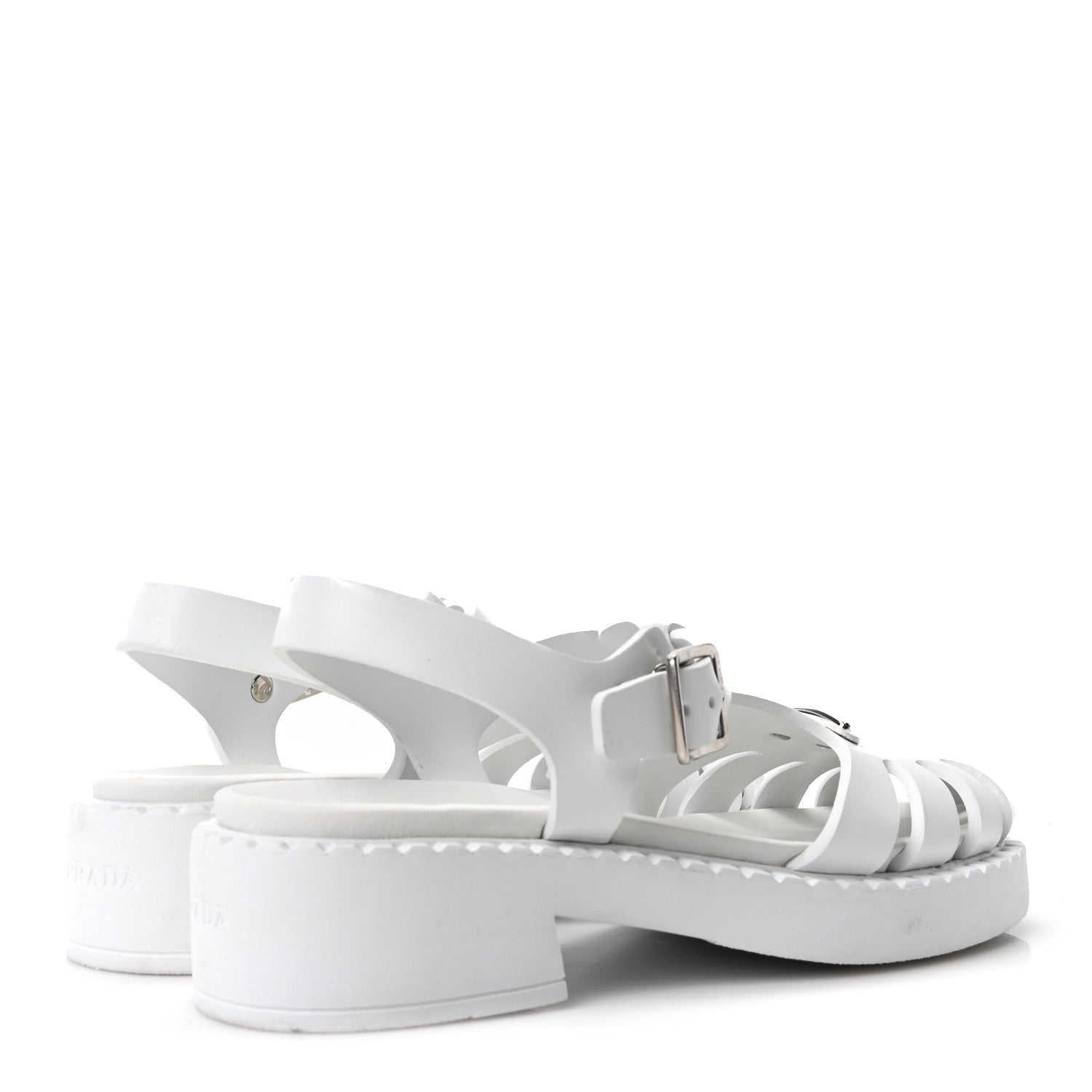 Prada Foam Rubber Metal Triangle Logo 50mm Cage Sandals 39 White 5 of 9