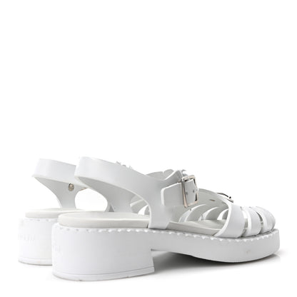 Prada Foam Rubber Metal Triangle Logo 50mm Cage Sandals 39 White 5 of 9