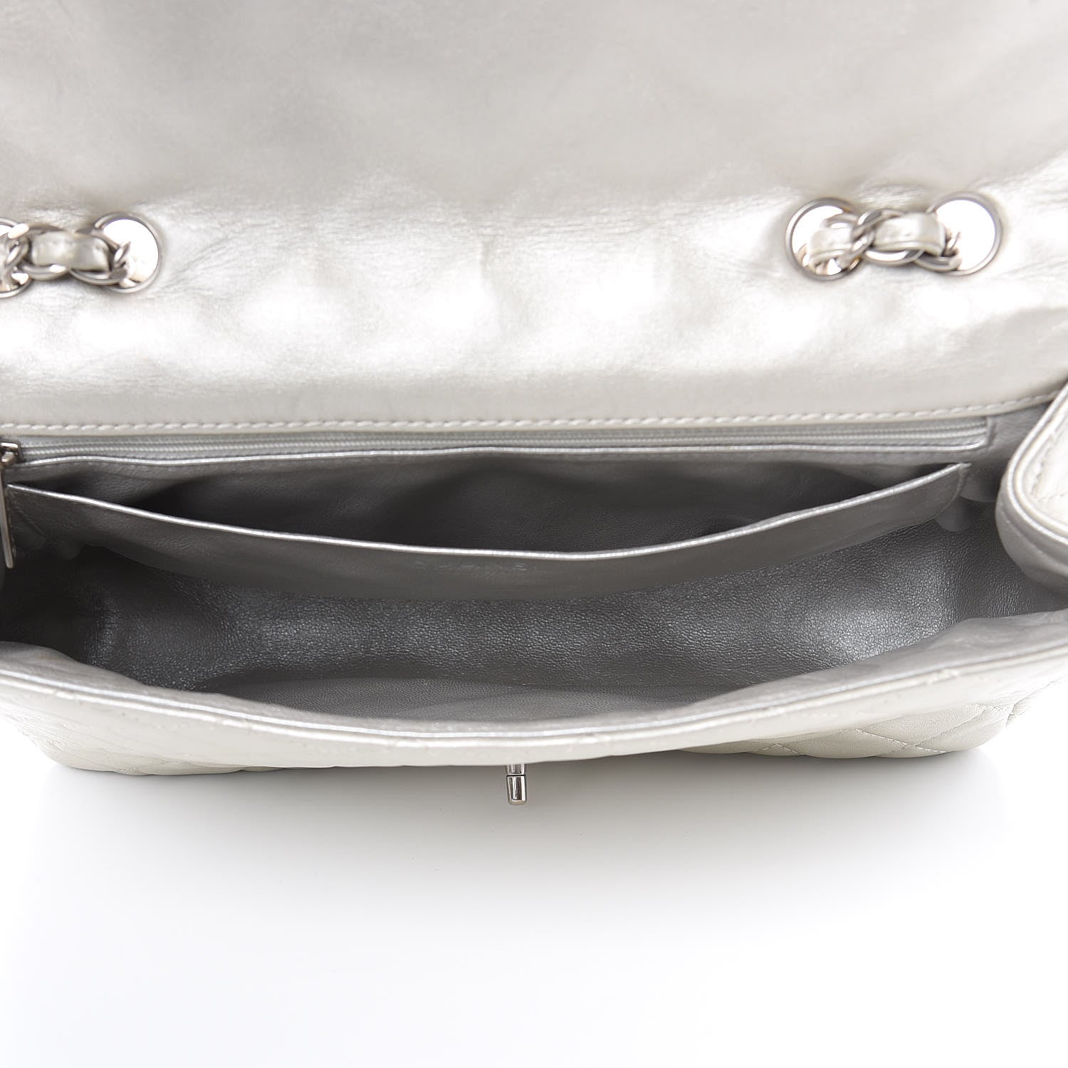 Chanel Metallic Lambskin Quilted Jumbo Single Flap Silver 5 of 16