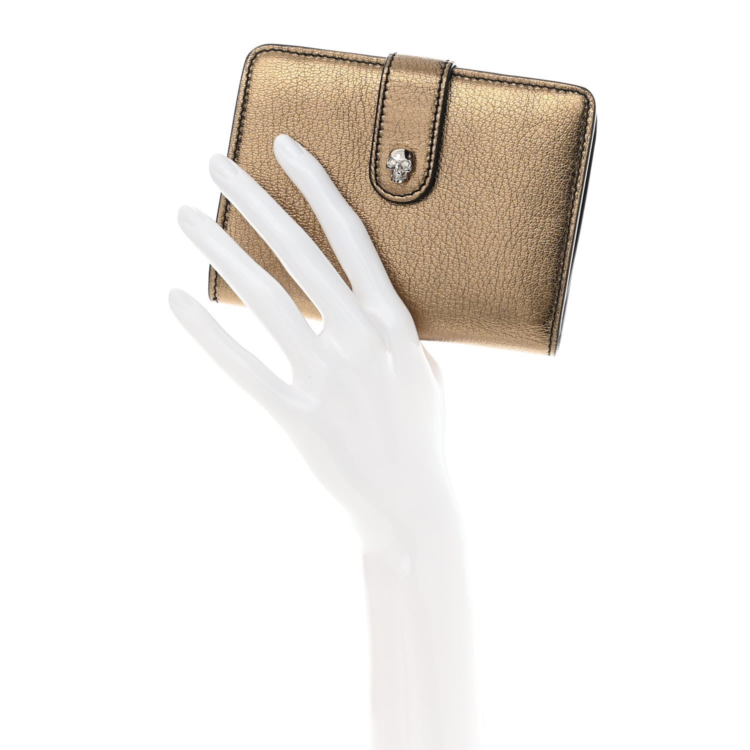 Alexander McQueen Metallic Calfskin Skull French Wallet Gold 2 of 10