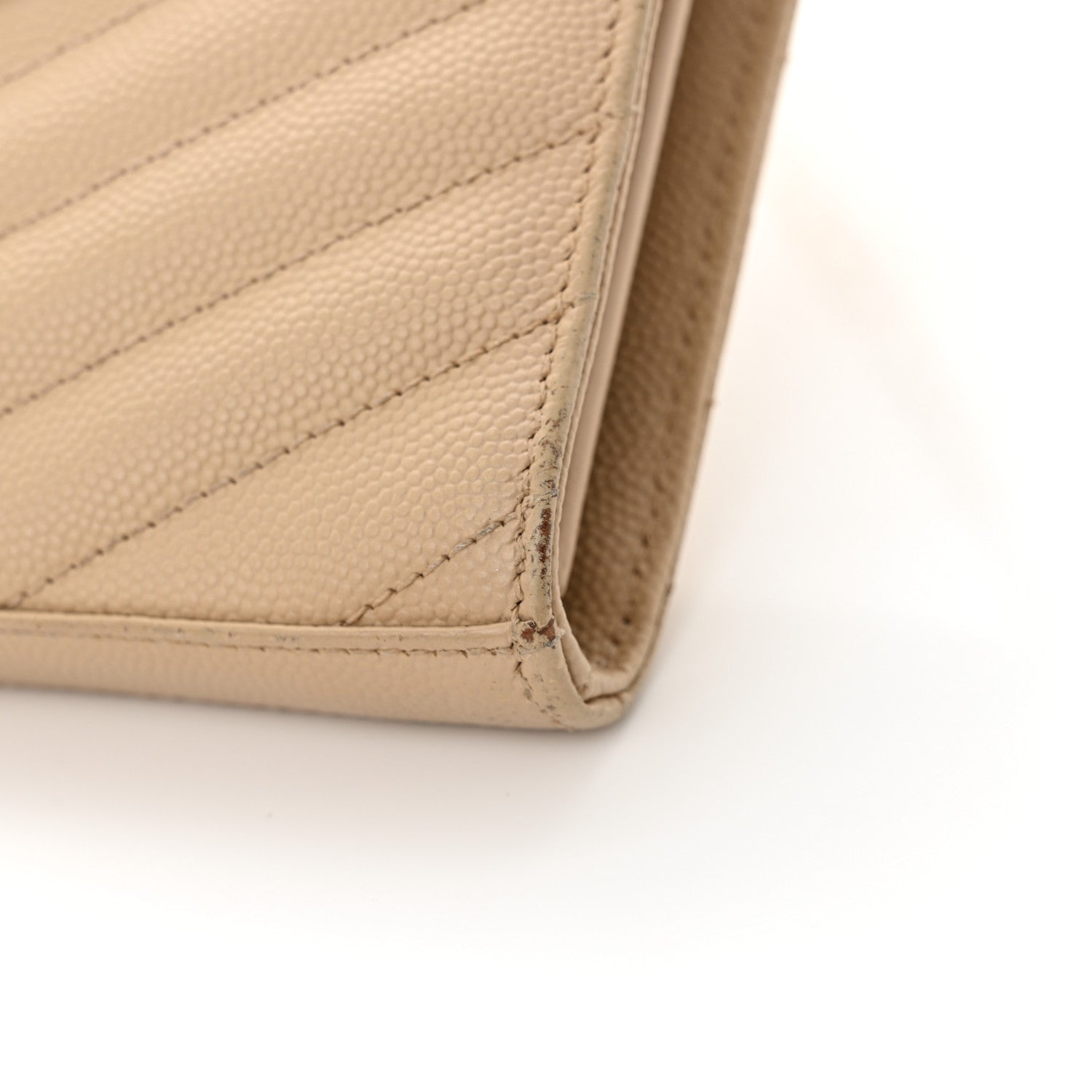 Saint Laurent Grain De Poudre Matelasse Chevron Monogram Chain Wallet Deep Beige 19 of 20