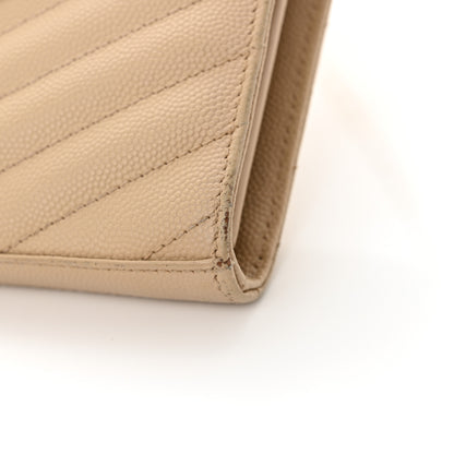 Saint Laurent Grain De Poudre Matelasse Chevron Monogram Chain Wallet Deep Beige 19 of 20