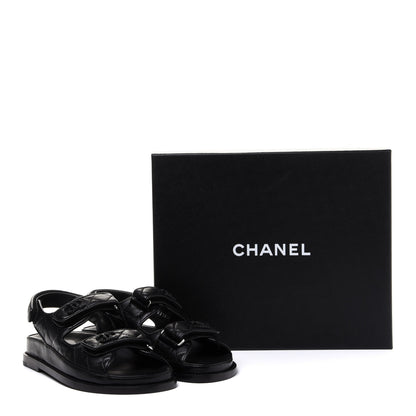 Chanel Lambskin Quilted Velcro Dad Sandals 36 So Black 10 of 10