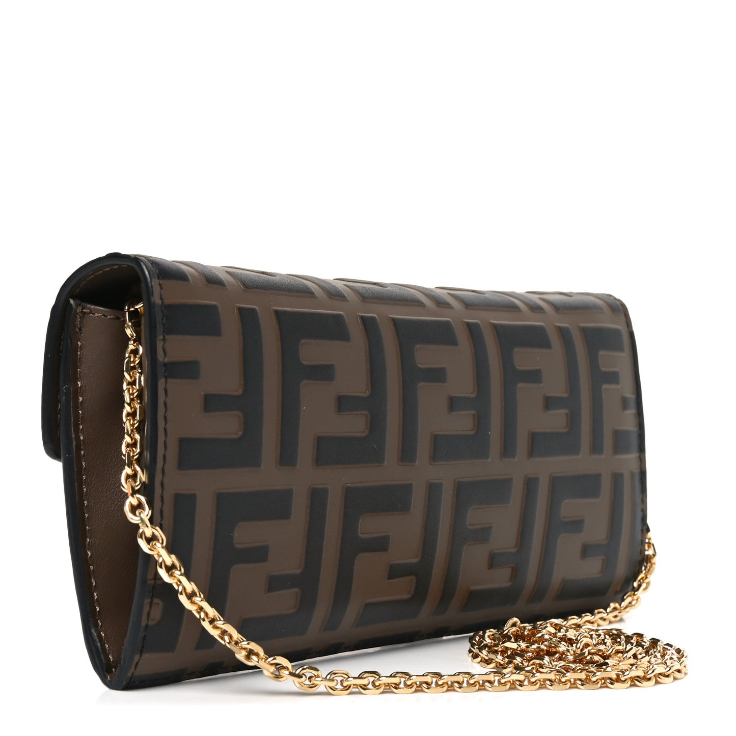 Vitello Soft F is Fendi Bi-Color FF 1974 Embossed Continental Envelope Wallet On Chain Maya Black