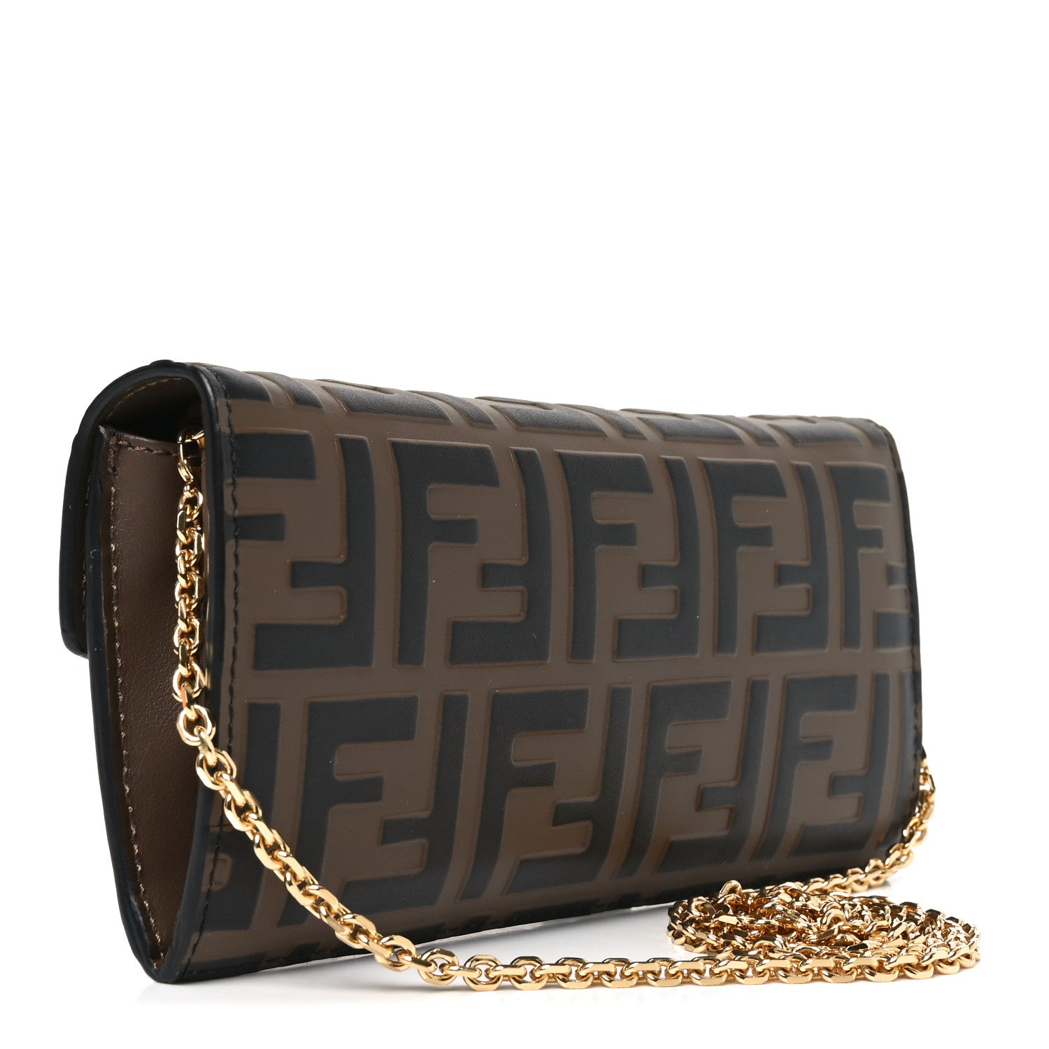 Fendi Vitello Soft F is Fendi Bi-Color FF 1974 Embossed Continental Envelope Wallet On Chain Maya Black 3 of 10
