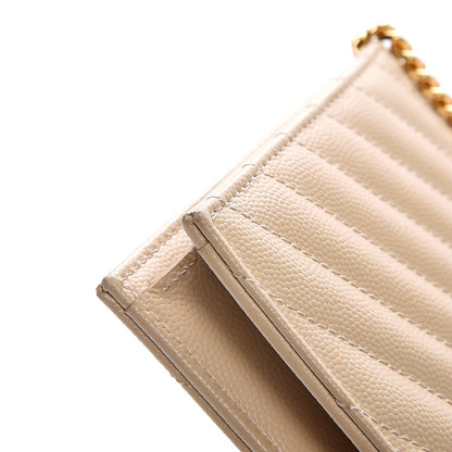 Saint Laurent Grain De Poudre Matelasse Chevron Monogram Envelope Chain Wallet Nude Powder 17 of 19