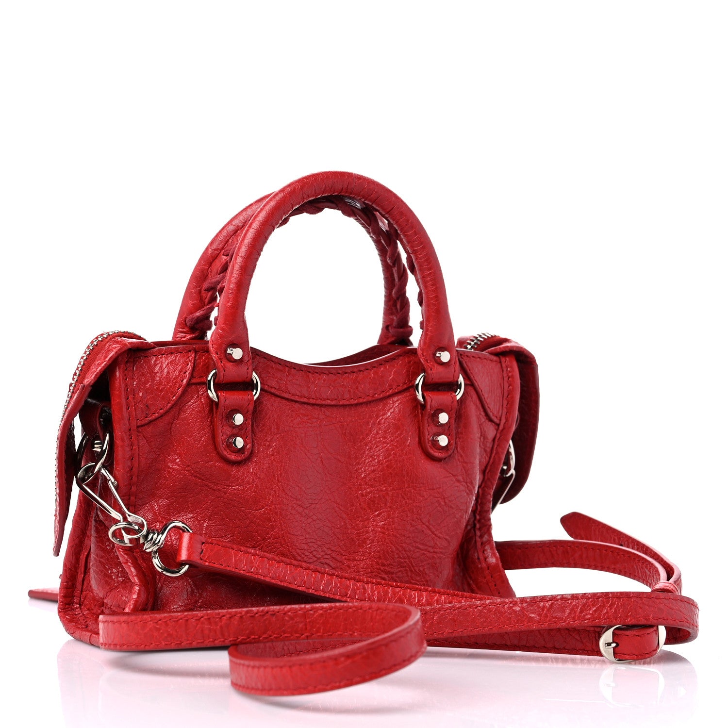 Balenciaga Agneau Classic Silver Hardware Nano City Rouge Groseille 4 of 10