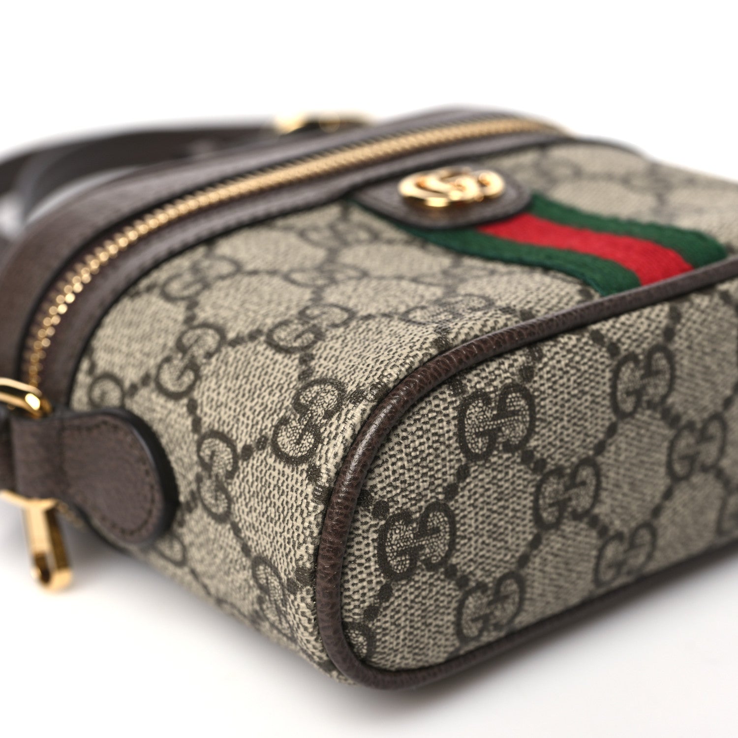 Gucci GG Supreme Monogram Textured Calfskin Web Mini Ophidia Top Handle Bag Beige Ebony New Acero 8 of 10