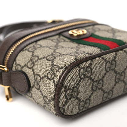 Gucci GG Supreme Monogram Textured Calfskin Web Mini Ophidia Top Handle Bag Beige Ebony New Acero 8 of 10
