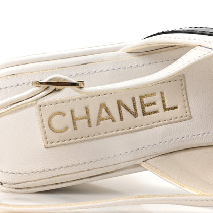 Chanel Lambskin Patent Quilted CC Platform Sandals 37.5 White Black 8 of 9